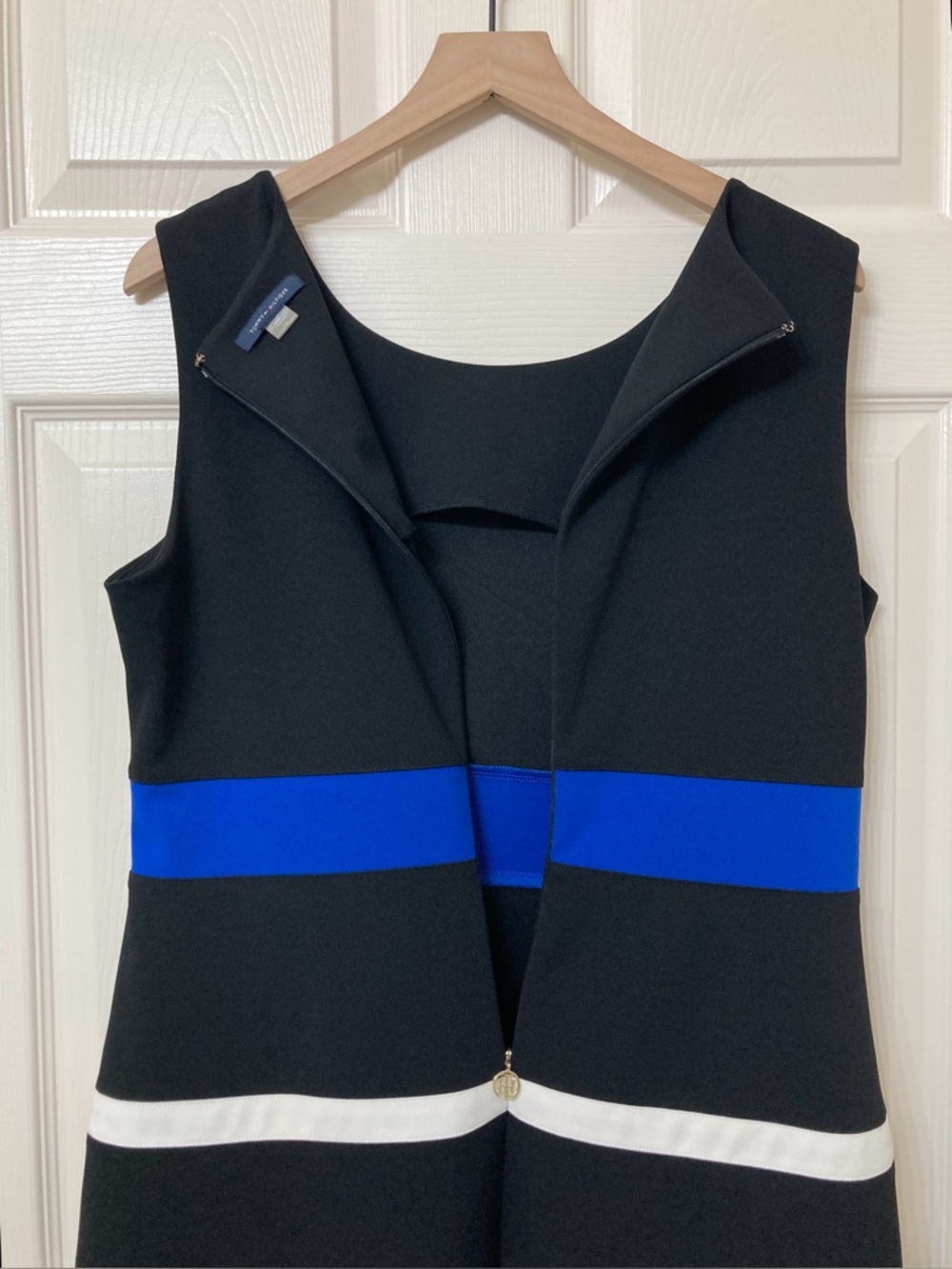 Tommy Hilfiger Black White Blue Stripe Sleeveless A-line Dress 14 Preppy Career - Picture 5 of 8